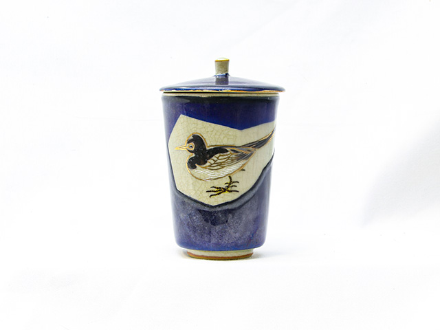 湯飲み（蓋つき）鳥実模様